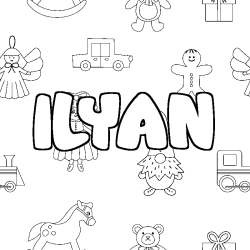 Coloriage prénom ILYAN - décor Jouets