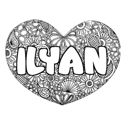 Coloriage prénom ILYAN - décor Mandala coeur