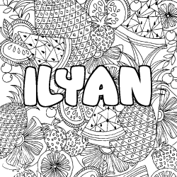 Coloriage prénom ILYAN - décor Mandala fruits
