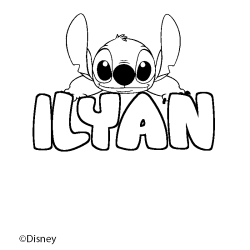 Coloriage pr&eacute;nom ILYAN - d&eacute;cor Stitch