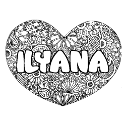 Coloriage prénom ILYANA - décor Mandala coeur