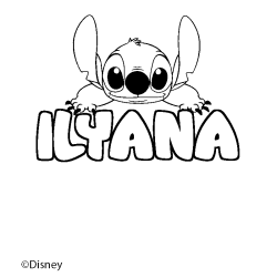 Coloriage pr&eacute;nom ILYANA - d&eacute;cor Stitch