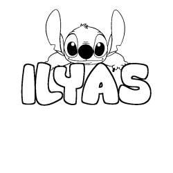 Coloriage prénom ILYAS - décor Stitch