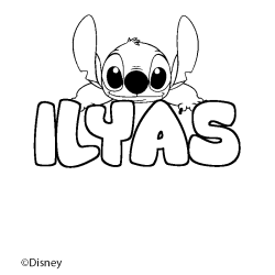 Coloriage pr&eacute;nom ILYAS - d&eacute;cor Stitch
