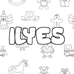 Coloriage pr&eacute;nom ILYES - d&eacute;cor Jouets