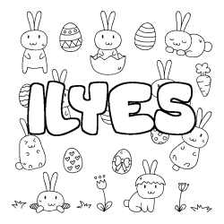 Coloriage pr&eacute;nom ILYES - d&eacute;cor Paques