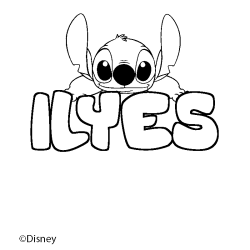 Coloriage pr&eacute;nom ILYES - d&eacute;cor Stitch