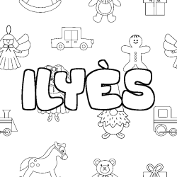 Coloriage pr&eacute;nom ILY&Egrave;S - d&eacute;cor Jouets