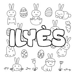 Coloriage pr&eacute;nom ILY&Egrave;S - d&eacute;cor Paques