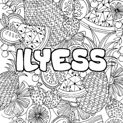Coloriage prénom ILYESS - décor Mandala fruits
