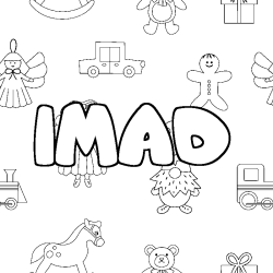 Coloriage pr&eacute;nom IMAD - d&eacute;cor Jouets