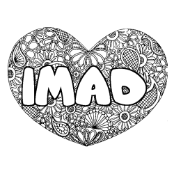 Coloriage prénom IMAD - décor Mandala coeur