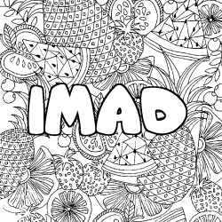 Coloriage pr&eacute;nom IMAD - d&eacute;cor Mandala fruits
