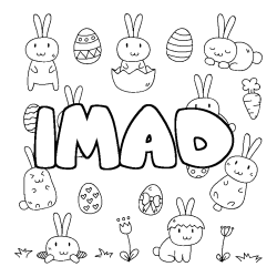 Coloriage pr&eacute;nom IMAD - d&eacute;cor Paques