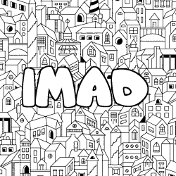 Coloriage pr&eacute;nom IMAD - d&eacute;cor Ville