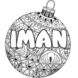 Coloriage prénom IMAN - décor Boule de Noël