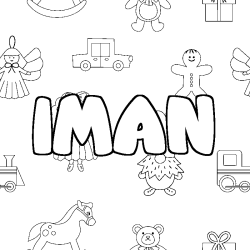 Coloriage prénom IMAN - décor Jouets