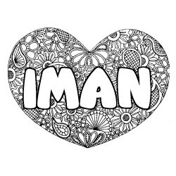 Coloriage prénom IMAN - décor Mandala coeur