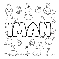 Coloriage pr&eacute;nom IMAN - d&eacute;cor Paques