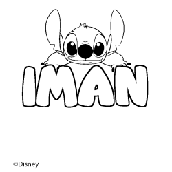 Coloriage pr&eacute;nom IMAN - d&eacute;cor Stitch