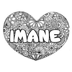 Coloriage prénom IMANE - décor Mandala coeur