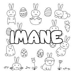 Coloriage pr&eacute;nom IMANE - d&eacute;cor Paques