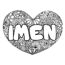 Coloriage pr&eacute;nom IMEN - d&eacute;cor Mandala coeur