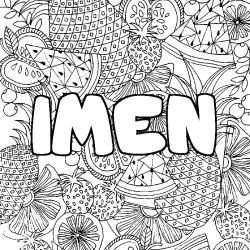 Coloriage pr&eacute;nom IMEN - d&eacute;cor Mandala fruits