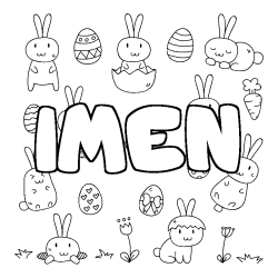 Coloriage pr&eacute;nom IMEN - d&eacute;cor Paques