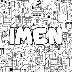 Coloriage pr&eacute;nom IMEN - d&eacute;cor Ville