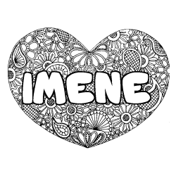 Coloriage pr&eacute;nom IMENE - d&eacute;cor Mandala coeur