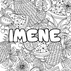 Coloriage pr&eacute;nom IMENE - d&eacute;cor Mandala fruits