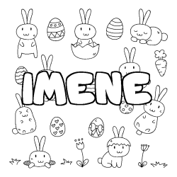 Coloriage pr&eacute;nom IMENE - d&eacute;cor Paques