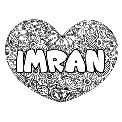 Coloriage pr&eacute;nom IMRAN - d&eacute;cor Mandala coeur
