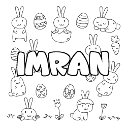 Coloriage prénom IMRAN - décor Paques