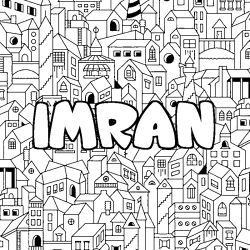 Coloriage pr&eacute;nom IMRAN - d&eacute;cor Ville
