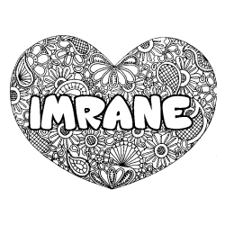 Coloriage pr&eacute;nom IMRANE - d&eacute;cor Mandala coeur