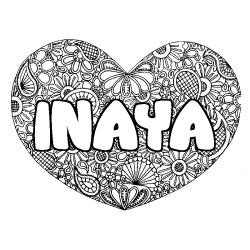 Coloriage prénom INAYA - décor Mandala coeur