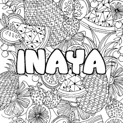 Coloriage prénom INAYA - décor Mandala fruits