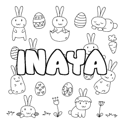 Coloriage pr&eacute;nom INAYA - d&eacute;cor Paques