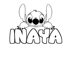 Coloriage prénom INAYA - décor Stitch