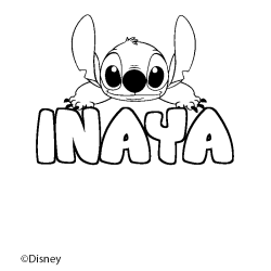 Coloriage pr&eacute;nom INAYA - d&eacute;cor Stitch