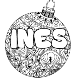 Coloriage prénom INES - décor Boule de Noël