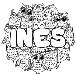 Coloriage INES - d&eacute;cor Chouettes