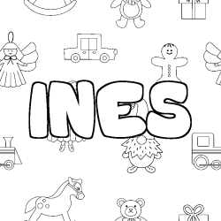 Coloriage INES - d&eacute;cor Jouets