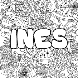Coloriage INES - d&eacute;cor Mandala fruits