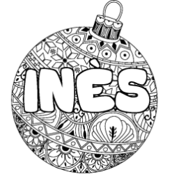 Coloriage prénom INÈS - décor Boule de Noël