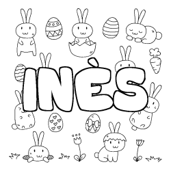 Coloriage pr&eacute;nom IN&Egrave;S - d&eacute;cor Paques