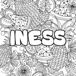 Coloriage prénom INESS - décor Mandala fruits
