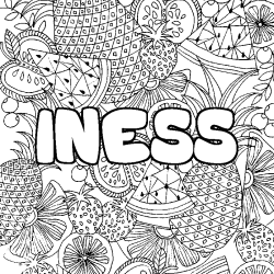 Coloriage pr&eacute;nom INESS - d&eacute;cor Mandala fruits
